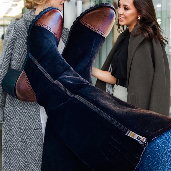 2 LEFT Italina Black Brown Toe Cap Knee High Boots - Picture 6 of 7